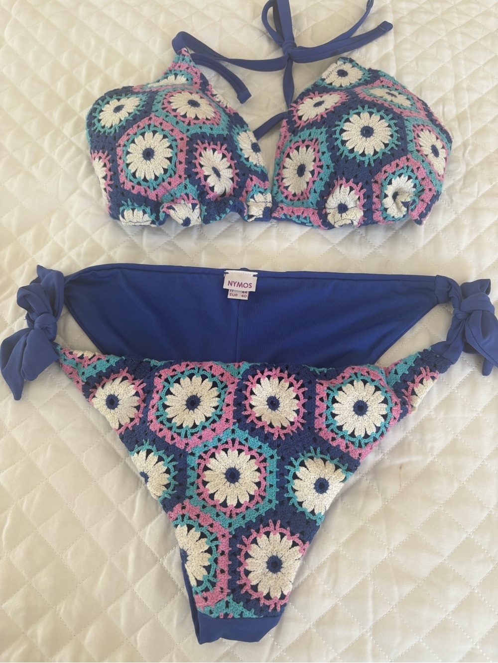 Blue Crochet-Accent Girls' Bikini Set - Blue, Pink & White purchased in Palermo